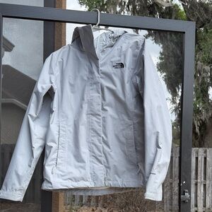 The North Face Light Gray Hooded Rain Jacket